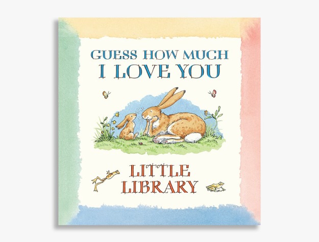 children’s book titled “Guess How Much I Love You” decorated with bunnies and other animals