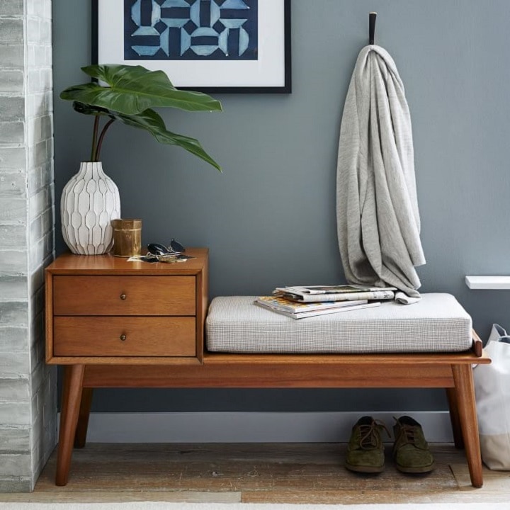 Small Entryway Ideas - Mid-Century Storage Bench