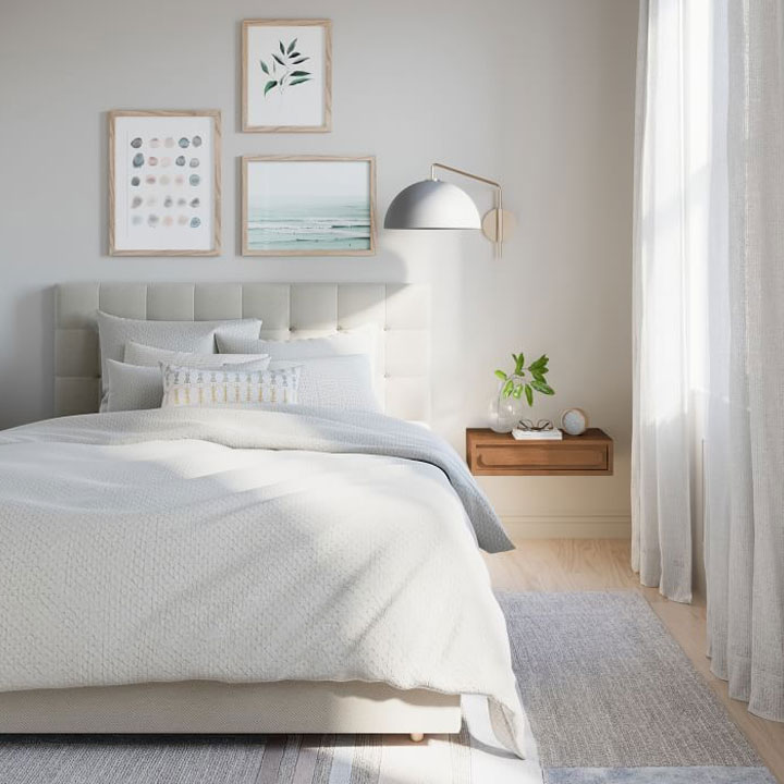 Wood floating nightstand with storage.