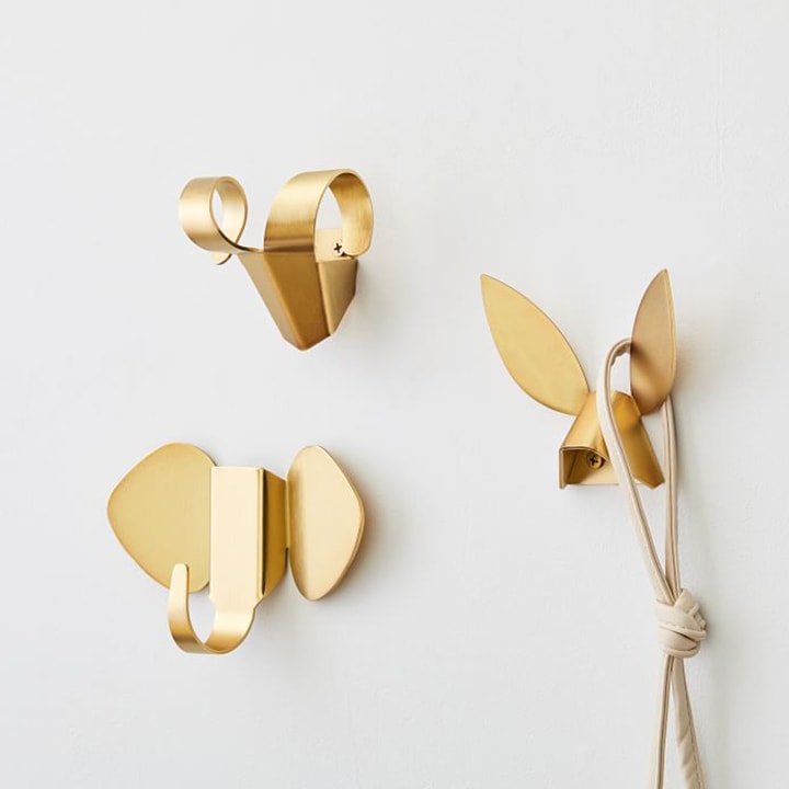 Gold animal wall hooks