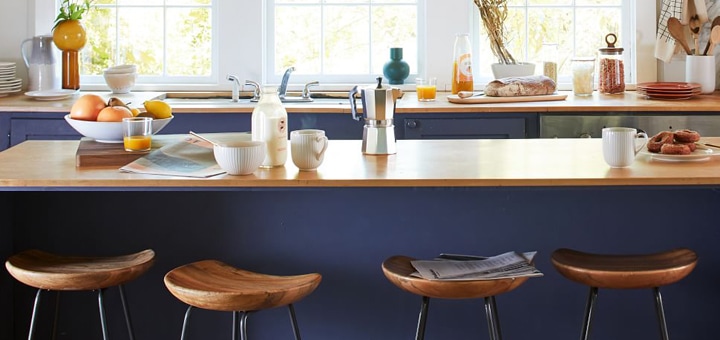 blue wood kitchen island