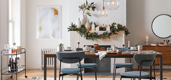 dining room scene featuring a bar cart 