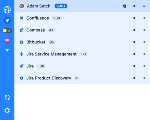 Screenshot when notifications are grouped by Atlassian products