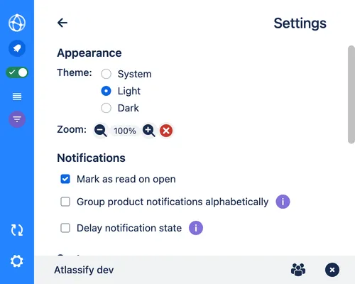 Screenshot for user preferences, settings