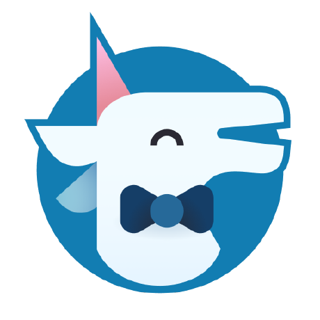 A smiling unicorn with a bowtie