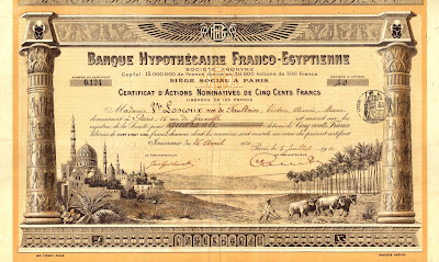 Banque Hypothécaire Franco-Egyptienne, 1910, share certifcate