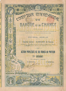 Share of the Comptoir International de Banque et de Change designed with Art Nouveau elements.