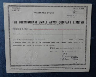 share certificate of the Birmingham Small Arms Company