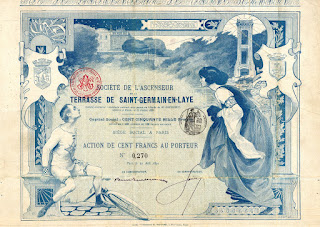 1899 share certificate of the Société de l'Ascenseur de la Terrasse de Saint-Germain-en-Laye