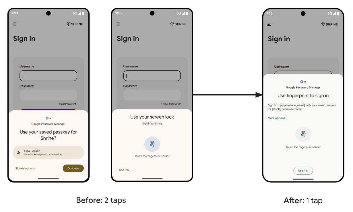 Single step UI experience demonstrating before on the left which required two taps and after on the right which only requires one