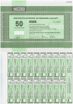 Bearer share (Inhaber) from the Walther Electronic Aktiengesellschaft, Germany