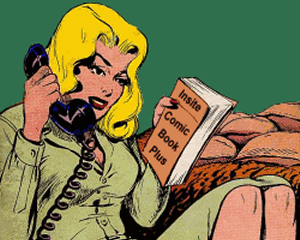 Connie Rodd on the telephone reading a  manual