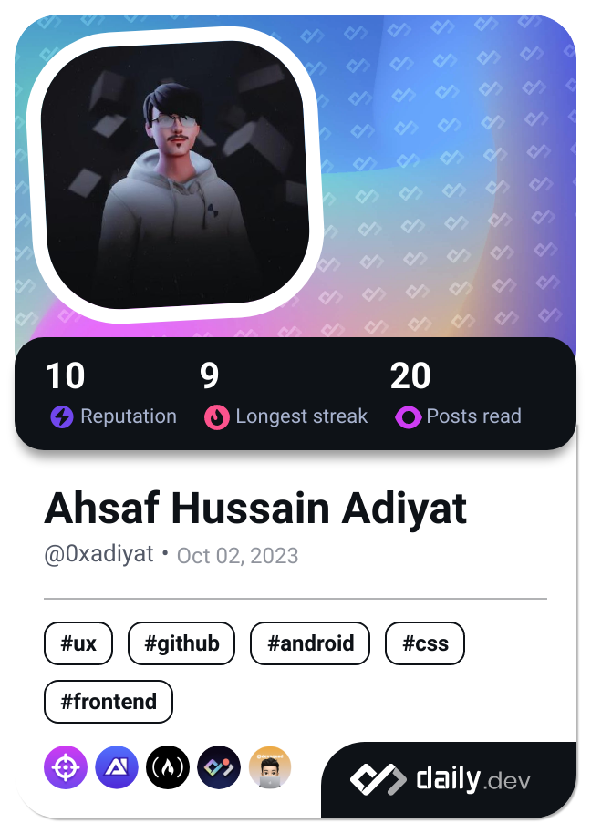 Ahsaf Hussain Adiyat's Dev Card