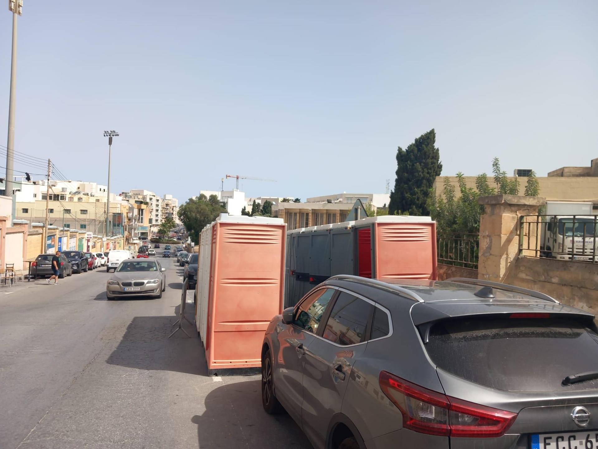 Mobile toilets, ready for the crowds. Photo: Daniel Ellul