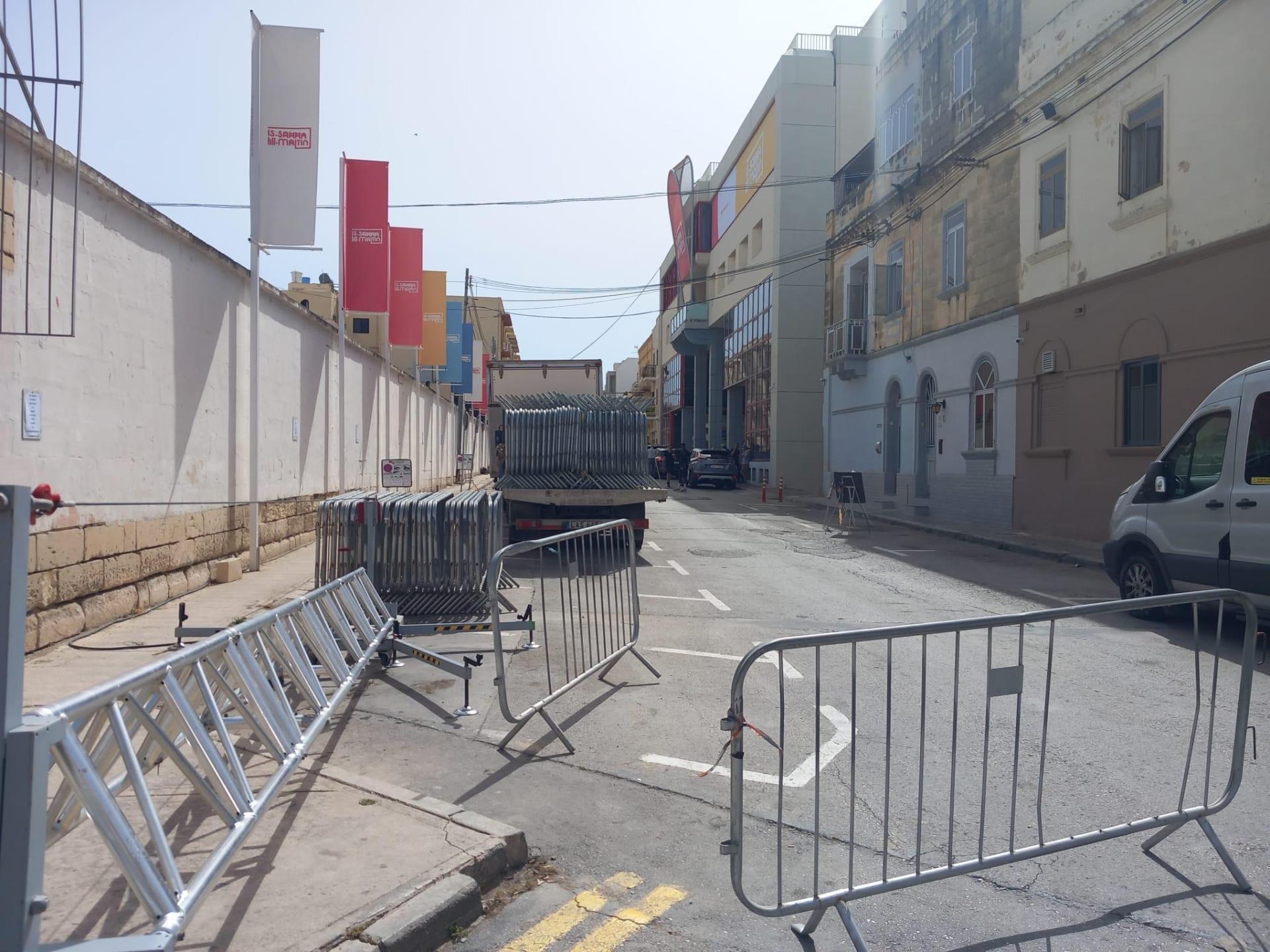 Steel barriers being set up outside Labour HQ. Photo: Daniel Ellul