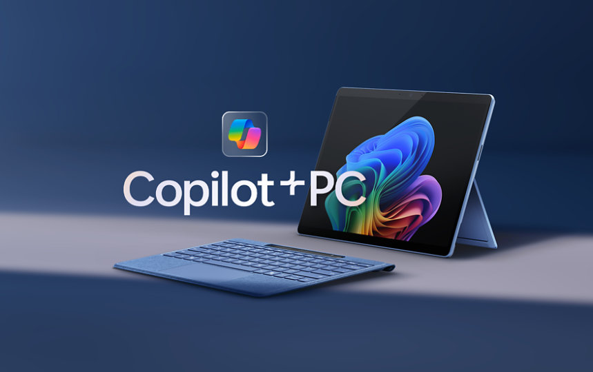 A Surface Pro Flex Keyboard and a Surface Pro, 11th Edition, a Copilot  PC, in the color Sapphire.