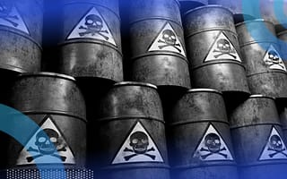 Barrels of toxic waste marked with skull-and-crossbones