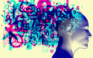 digital art of patterns and shapes surrounding person's head