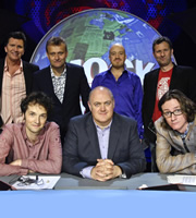 Mock The Week. Image shows from L to R: Stewart Francis, Chris Addison, Hugh Dennis, Dara O Briain, Andy Parsons, Adam Hills, Ed Byrne. Copyright: Angst Productions