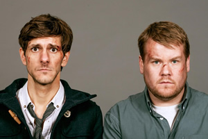 The Wrong Mans. Image shows from L to R: Sam (Mathew Baynton), Phil (James Corden). Copyright: BBC / Hulu