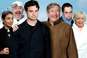 The Break. Image shows from L to R: Shobna Gulati, Fish Shop Frank (Mark Benton), Andy Chambers (Tom Palmer), Uncle Jeff (Philip Jackson), Rasmus Hardiker, Alison Steadman