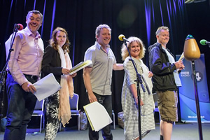 Dead Ringers. Image shows from L to R: Lewis Macleod, Debra Stephenson, Jon Culshaw, Jan Ravens, Duncan Wisbey. Copyright: BBC