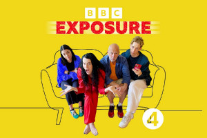 Exposure. Image shows left to right: Toadie (Selin Hizli), Grace (Jordan Gray), Dad (Vincent Franklin), Caeser (Harry Trevaldwyn). Credit: BBC