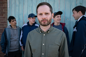 Ladhood. Image shows from L to R: Addy (Aqib Khan), Craggy (Shaun Thomas), Liam (Liam Williams), Young Liam (Oscar Kennedy), Ralph (Samuel Bottomley)