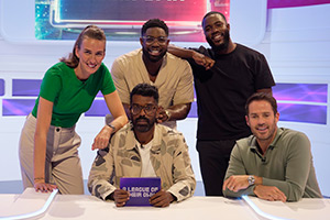 A League Of Their Own. Image shows left to right: Jill Scott, Romesh Ranganathan, Micah Richards, Mo Gilligan, Jamie Redknapp