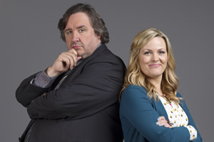 Shakespeare & Hathaway - Private Investigators. Image shows from L to R: Frank Hathaway (Mark Benton), Luella Shakespeare (Jo Joyner). Copyright: BBC