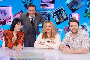 Duck Quacks Don't Echo. Image shows from L to R: Noel Fielding, Lee Mack, Roisin Conaty, Jason Manford. Copyright: Magnum Media