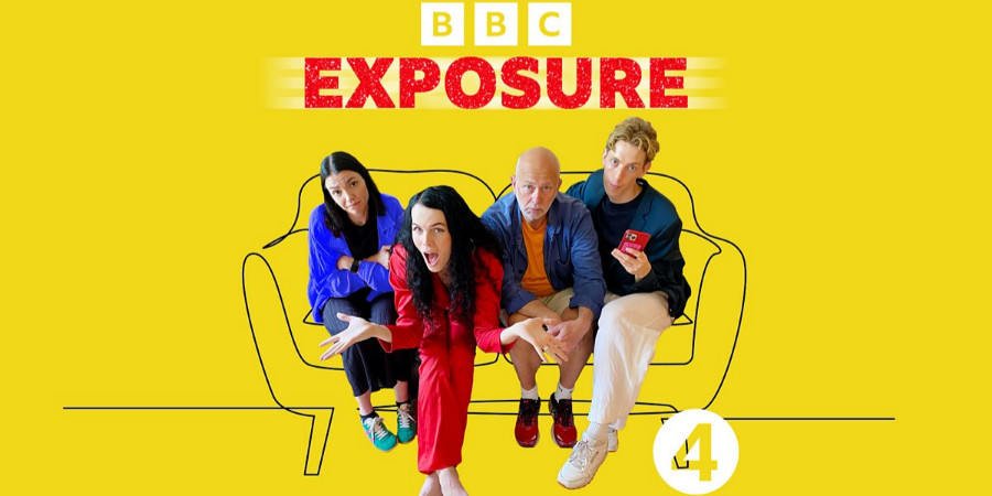 Exposure. Image shows left to right: Toadie (Selin Hizli), Grace (Jordan Gray), Dad (Vincent Franklin), Caeser (Harry Trevaldwyn). Credit: BBC