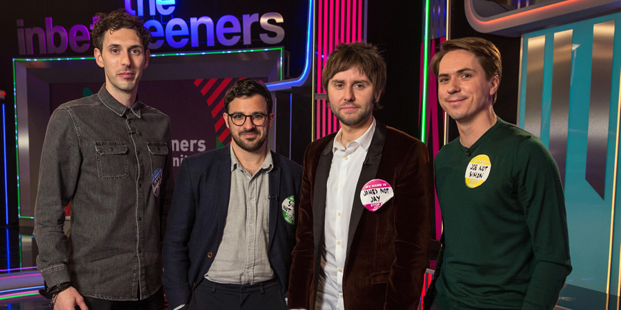 The Inbetweeners: Fwends Reunited. Image shows from L to R: Blake Harrison, Simon Bird, James Buckley, Joe Thomas