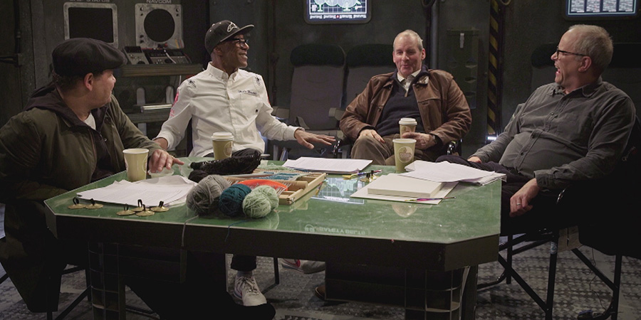 Red Dwarf: The First Three Million Years. Image shows from L to R: Craig Charles, Danny John-Jules, Chris Barrie, Robert Llewellyn. Copyright: North One Television