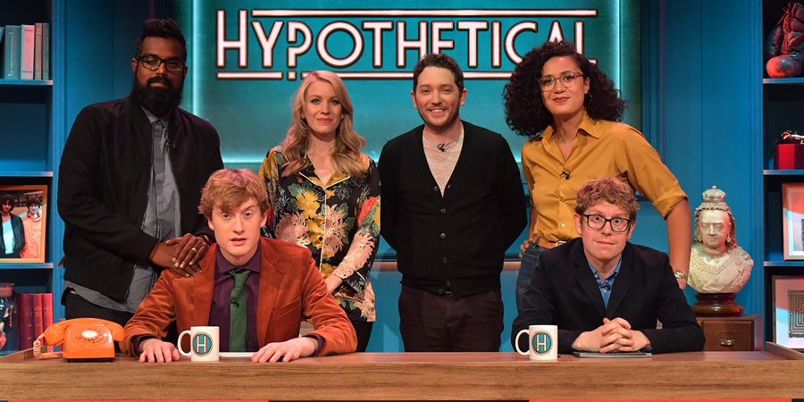 Hypothetical. Image shows from L to R: Romesh Ranganathan, James Acaster, Rachel Parris, Jon Richardson, Rose Matafeo, Josh Widdicombe. Copyright: Hat Trick Productions