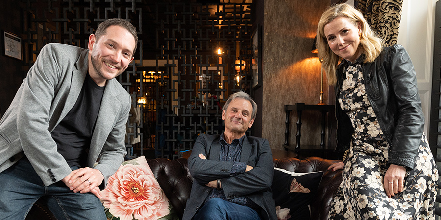 Meet The Richardsons. Image shows from L to R: Jon (Jon Richardson), Mark Radcliffe, Sally Phillips