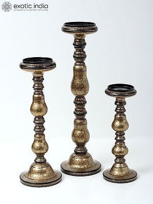 Wood Based Superfine Papier Mache Candle Stand (Set of 3)