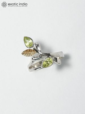 Leaf Design Sterling Silver Ring with Peridot Gemstone