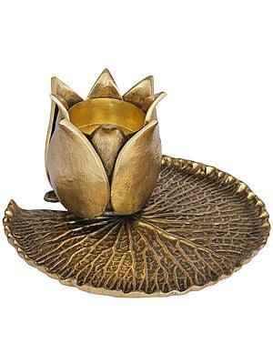 Designer Brass Lotus Flower Candle Stand | Handcrafted Accent Decor