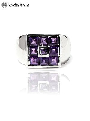 Square Cut Amethyst Gemstone Ring