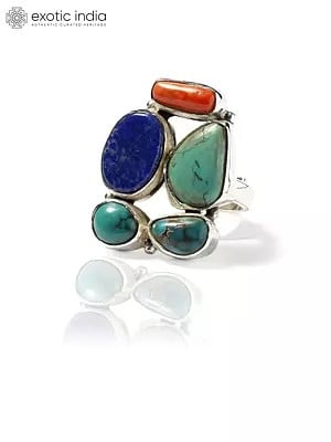 Adjustable Sterling Silver Ring with Multiple Gemstones