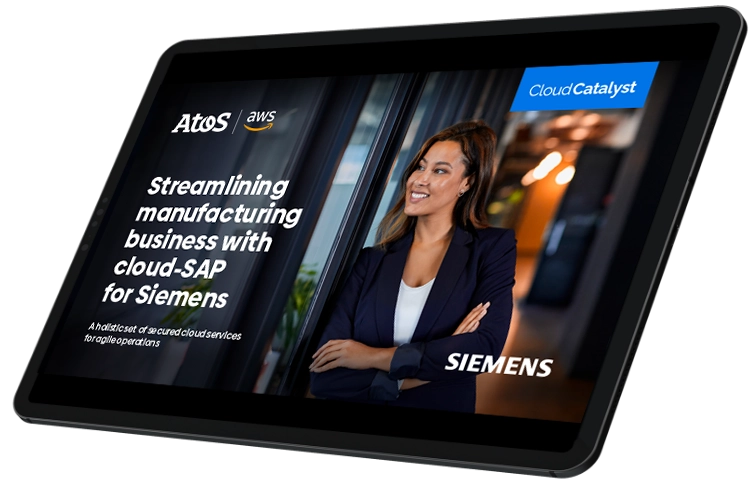 An image of a tablet device displaying the CloudCatalyst Siemens case study: Streamlining manufacturing business with cloud-SAP for Siemens