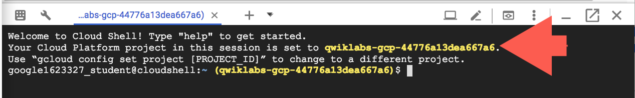 Project ID highlighted in the Cloud Shell Terminal