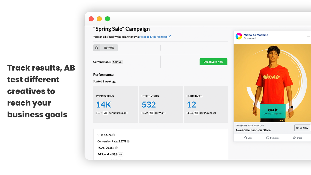 Track ad performance metrics such as CTR and ROAS