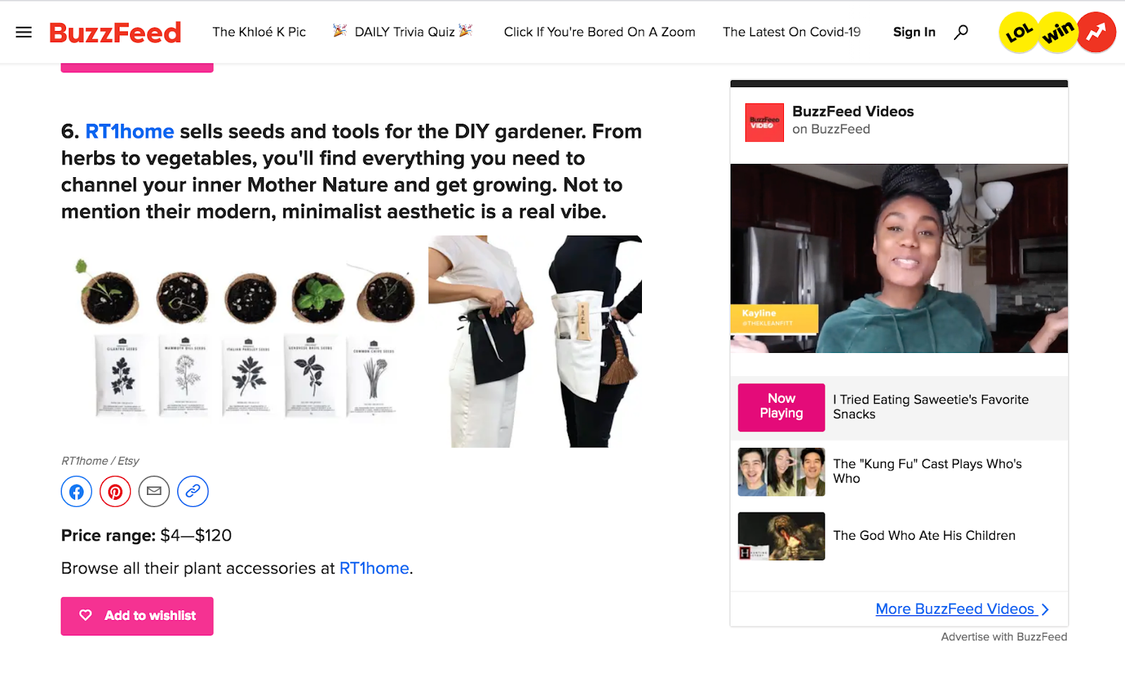 RT1Home products promoting their business by being featured in a Buzzfeed article on gifts