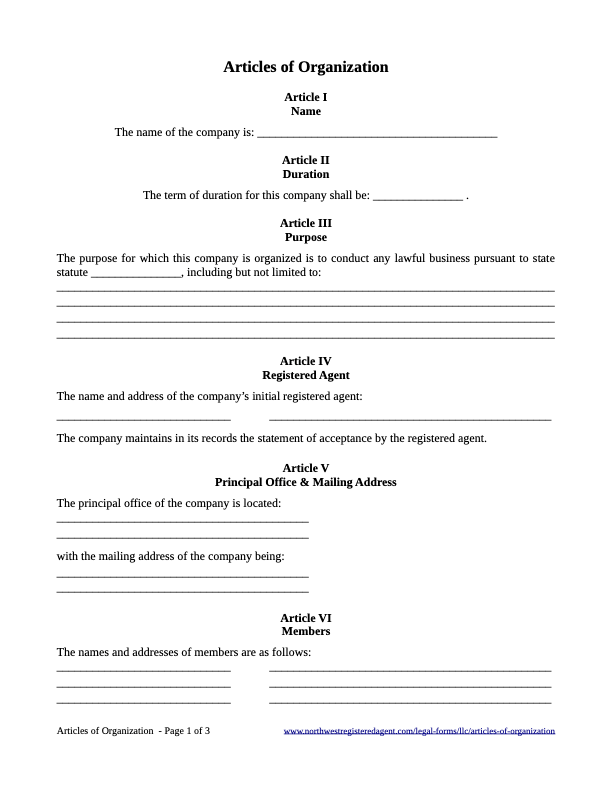 An article of organization template