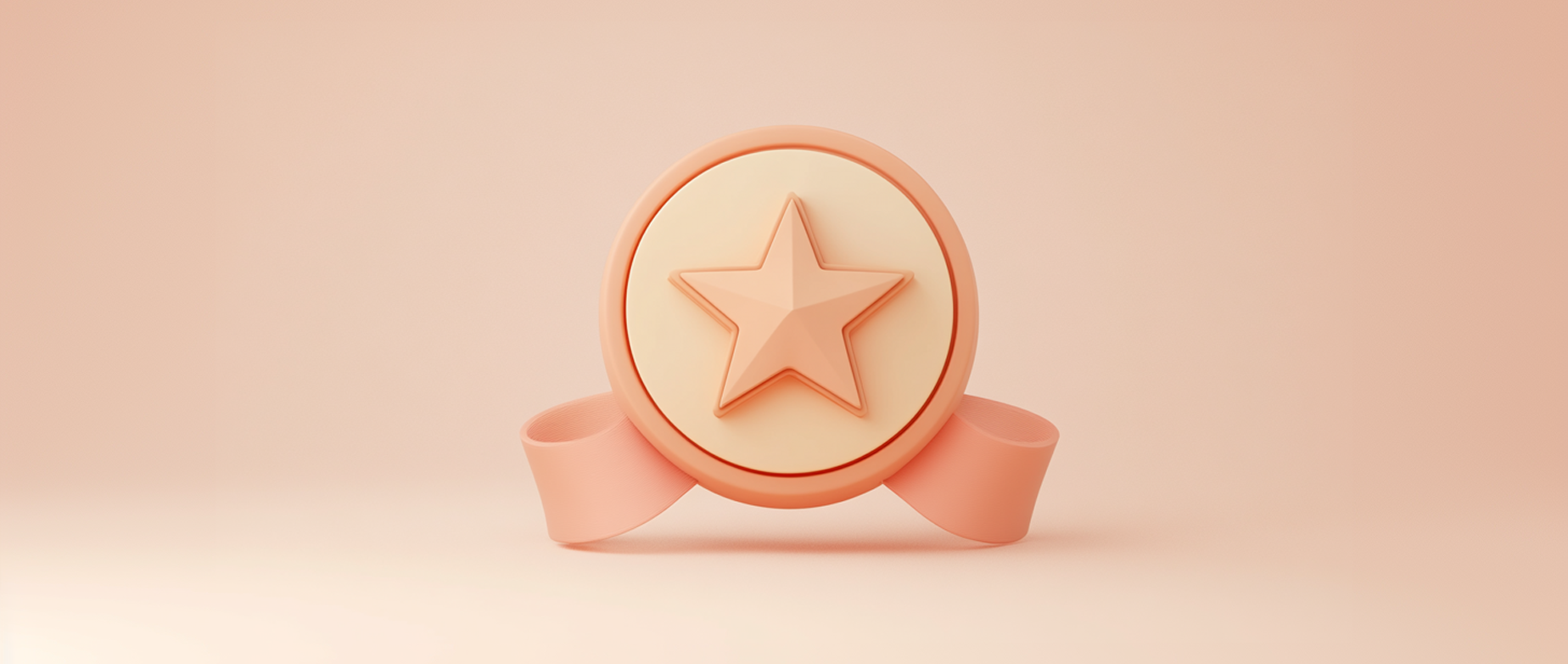 A medal with a star on the center on a light peach background.