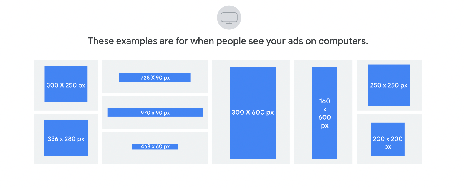 Sizing guidelines for desktop banner ads.