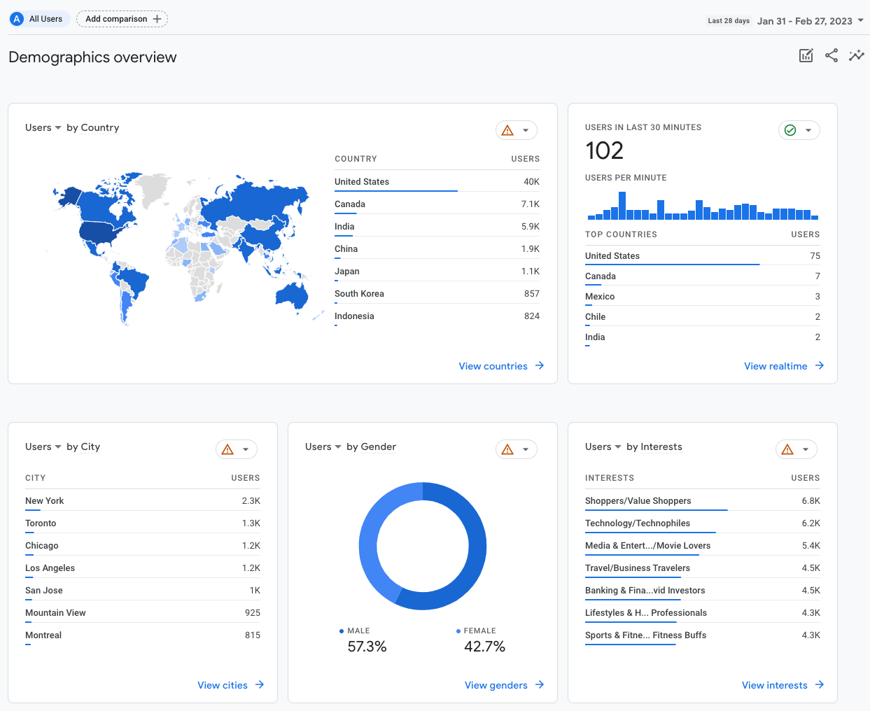 Screenshot of demographics data in Google Analytics.