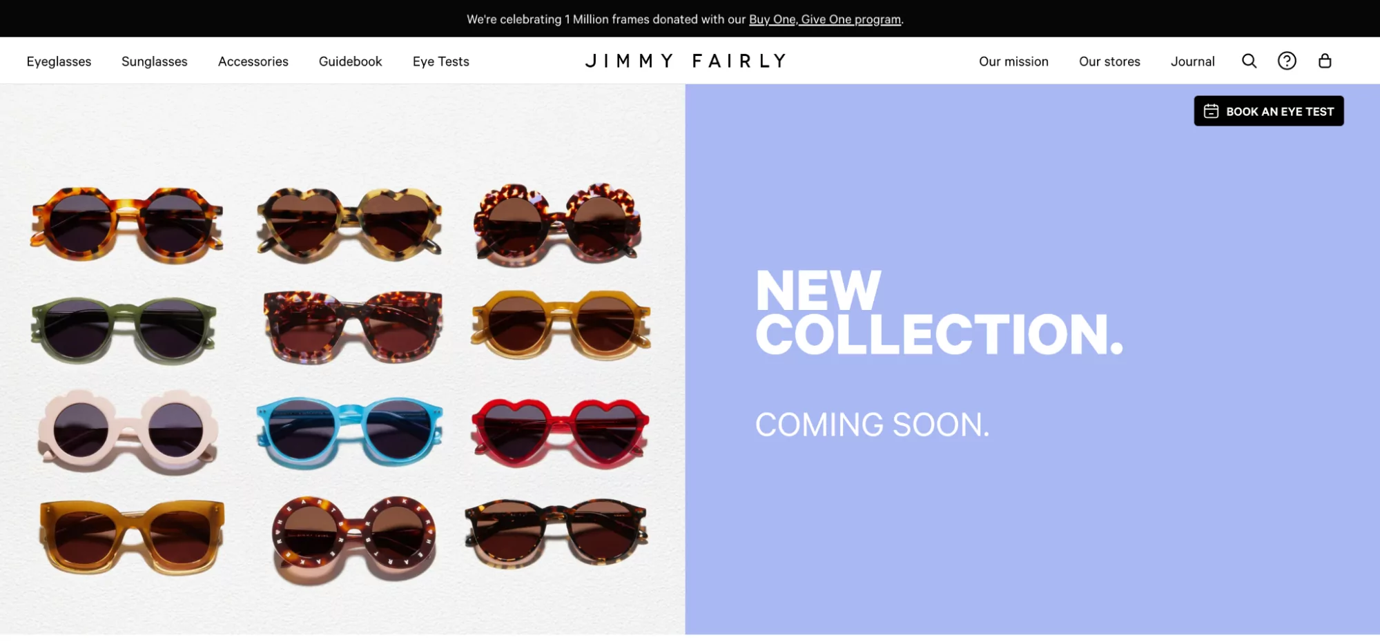 Jimmy Fairly Coming Soon page featuring examples of their upcoming sunglasses collection